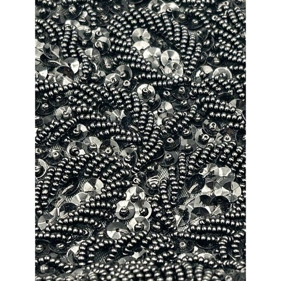Evening Bag Black Beaded Kiss Lock Rhinestones Gold Chain Sequins See Photos Vtg - Picture 5 of 12